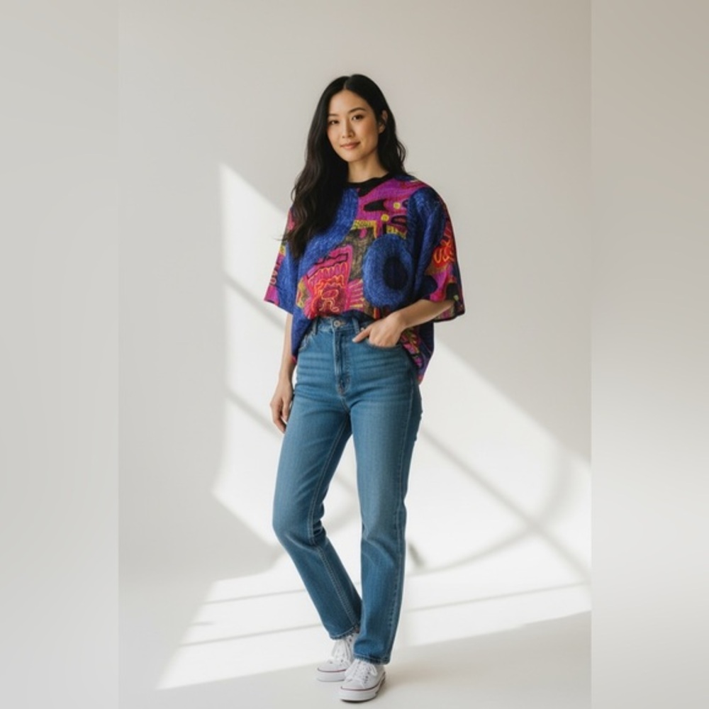 Vintage 80s Vibrant Abstract Print Women's Top Size Large